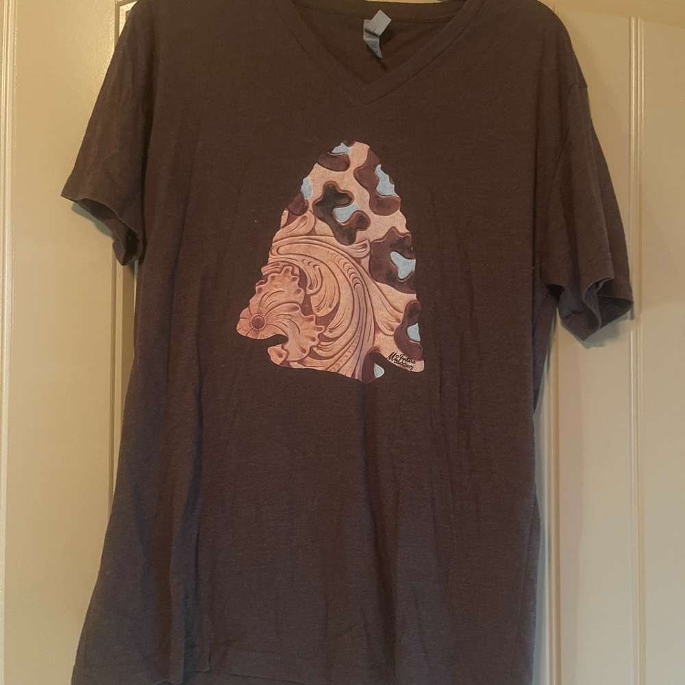 Brown V-Neck T-Shirt with Graphic Design McIntire Saddlery